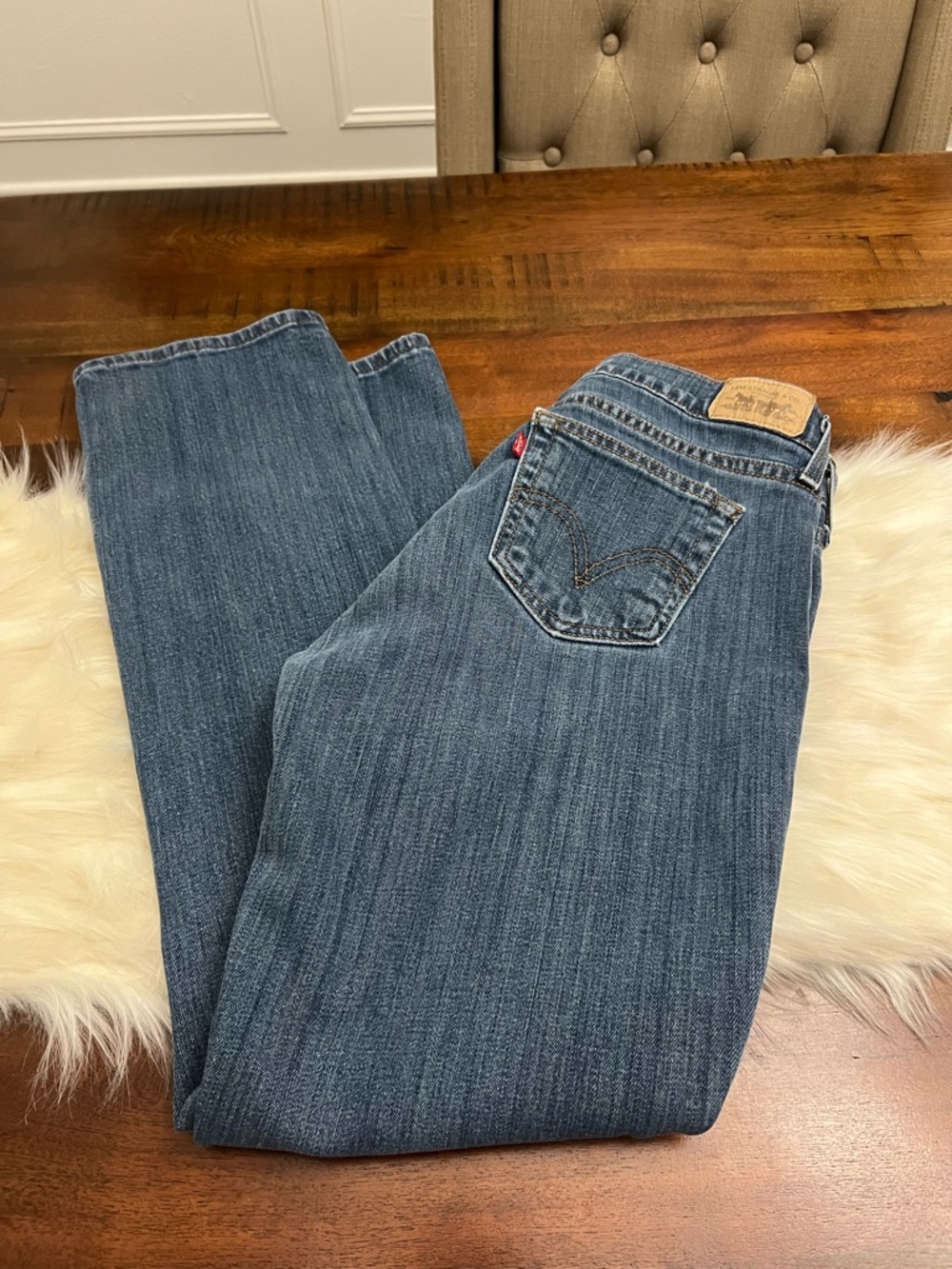 Levi’s 505 Straight Leg Jeans Size 4 Short High Rise Stretch Classic Blue Denim